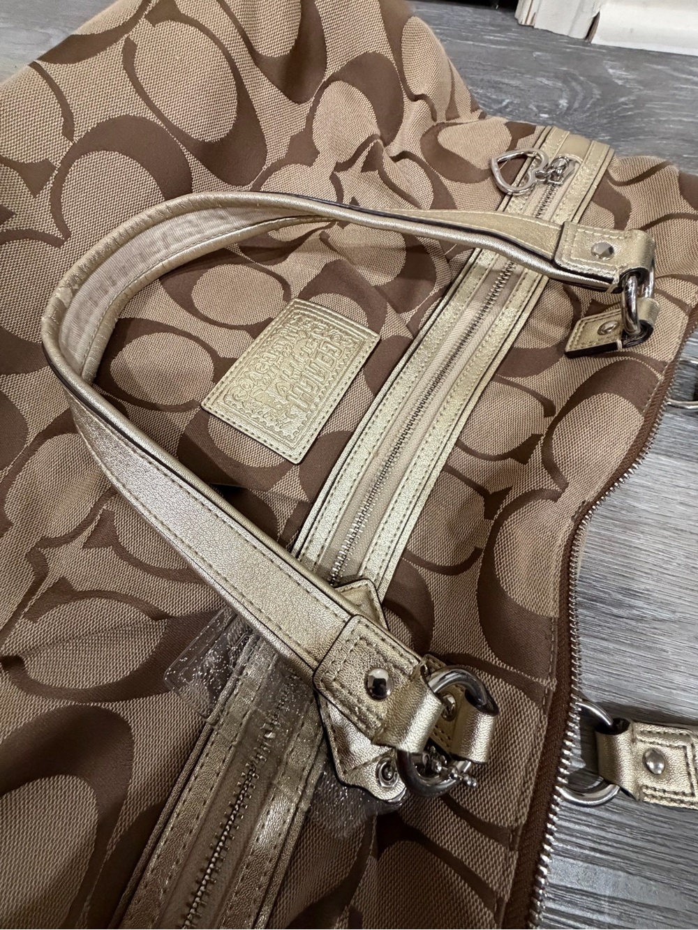 Coach Poppy Brown Signature Shoulder Tote with Gold Trim - Picture 9 of 14